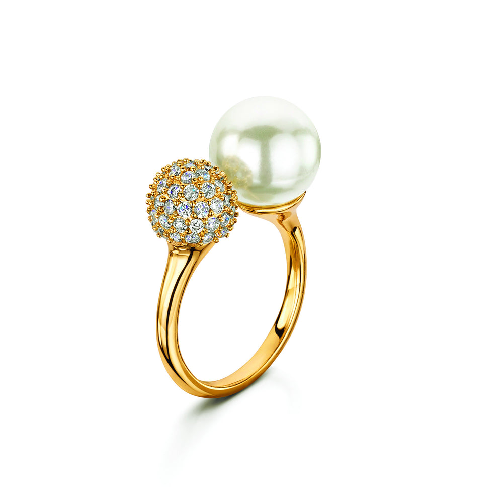 pearl and pave adjustable ring gold