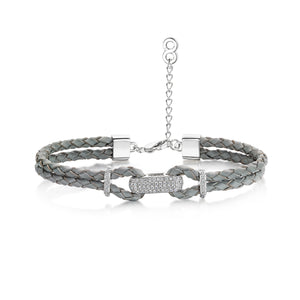Alana Bracelet- Braided Leather Bracelet- Rhodium Bracelet