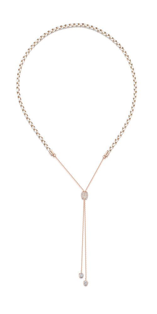 Alana Necklace- Braided Leather Necklace -Rose Gold Necklace