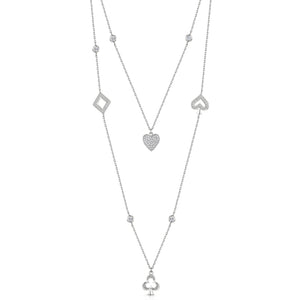 Heart Spade diamond club rhodium necklace