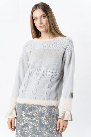 Elisa Cavaletti Grey and beige sweater with braids