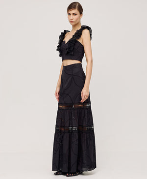 Spell Long broderie Skirt Black