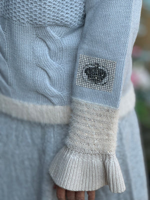 Elisa Cavaletti Grey and beige sweater with braids