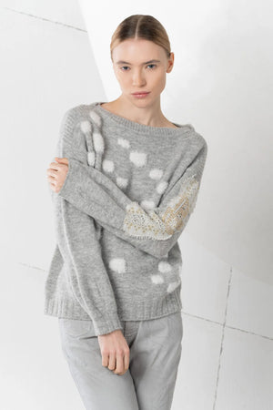 Elisa Cavaletti Grey melange sweater with jacquard polka dots