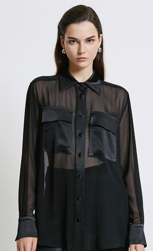 EIGHT - Long muslin shirt with satin details