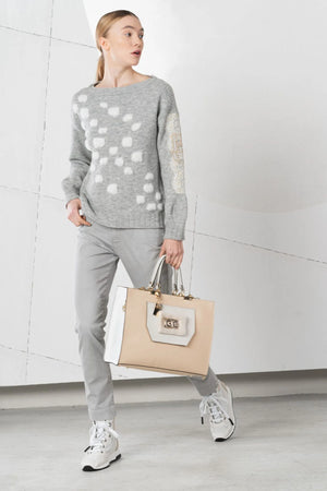 Elisa Cavaletti Grey melange sweater with jacquard polka dots