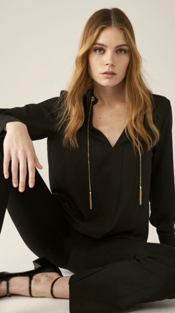 Carla Ruiz Black Blouse with Gold Chain