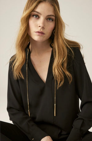 Carla Ruiz Black Blouse with Gold Chain