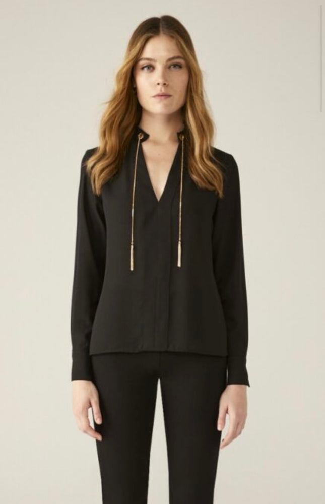 Carla Ruiz Black Blouse with Gold Chain