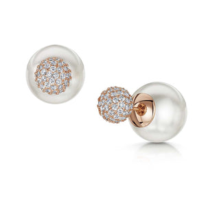 Dianna Double Ball Earrings - White/Rose Gold