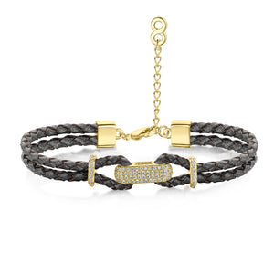 Alana Bracelet- Braided Leather Bracelet- Yellow Gold Bracelet