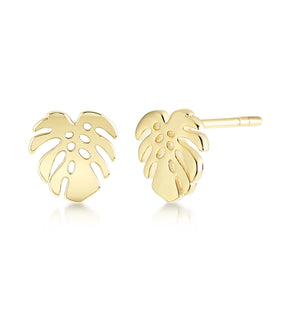 Tropical leaf earring- Yellow gold