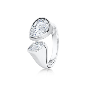 Pear shaped adjustable ring- Rhodium