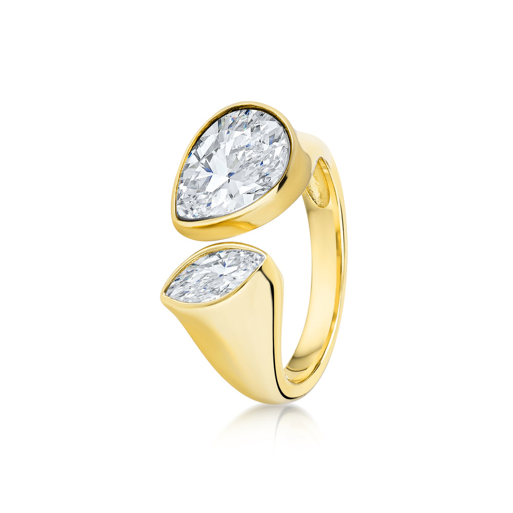 Pave Pear shaped ring- Yellow Gold