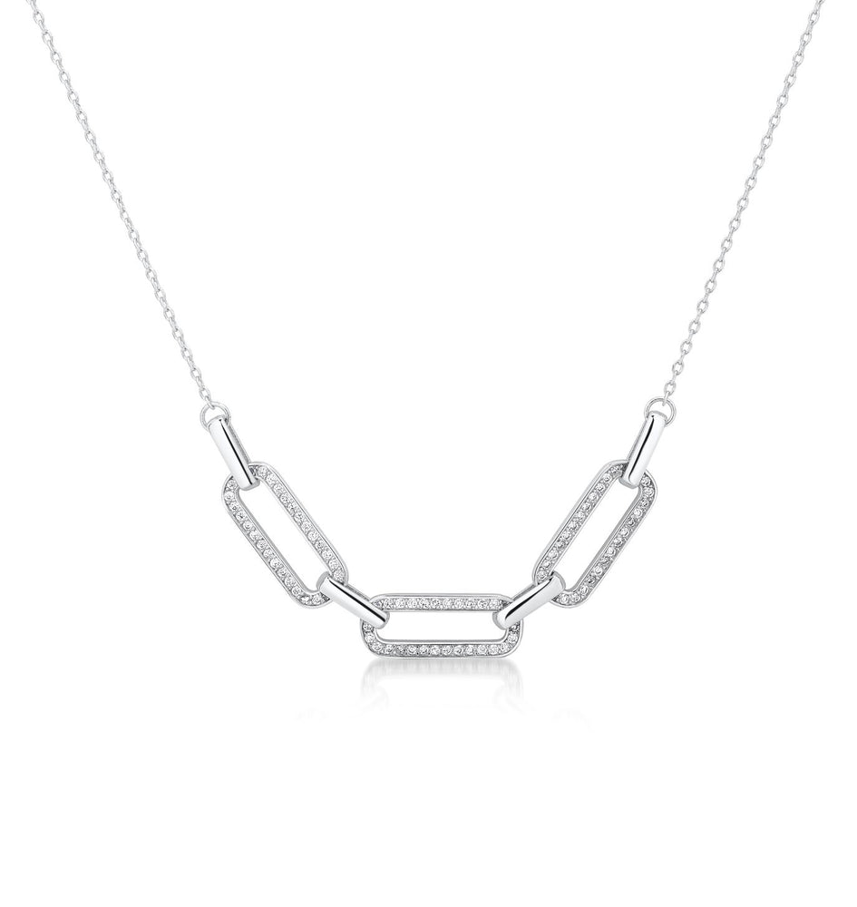 Link chain Pave pendant- Rhodium