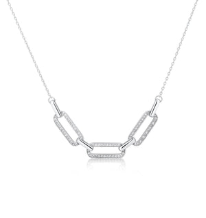 Link chain Pave pendant- Rhodium