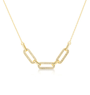 Link chain Pave pendant- Yellow gold