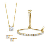Anya Pendant, bracelet & stud earring set 4 Claw Setting - Gold