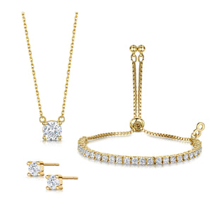 
            
                Load image into Gallery viewer, Anya Pendant, bracelet &amp;amp; stud earring set 4 Claw Setting - Gold
            
        