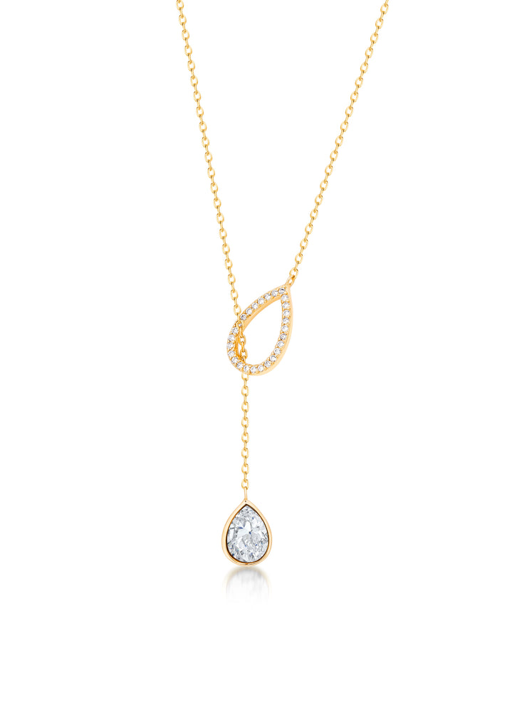 Pave Pear shaped necklace- Yellow Gold
