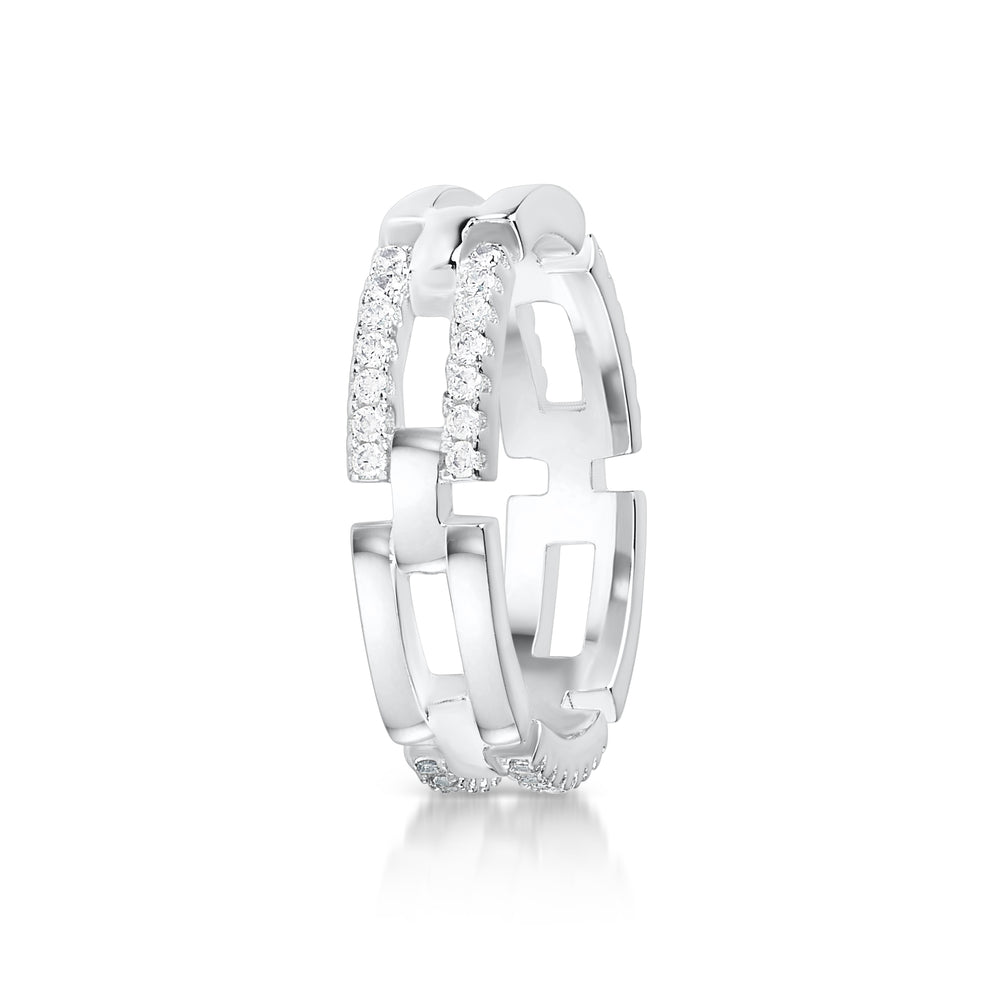 Link chain Pave ring- Rhodium