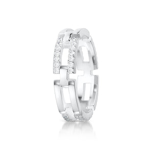 Link chain Pave ring- Rhodium