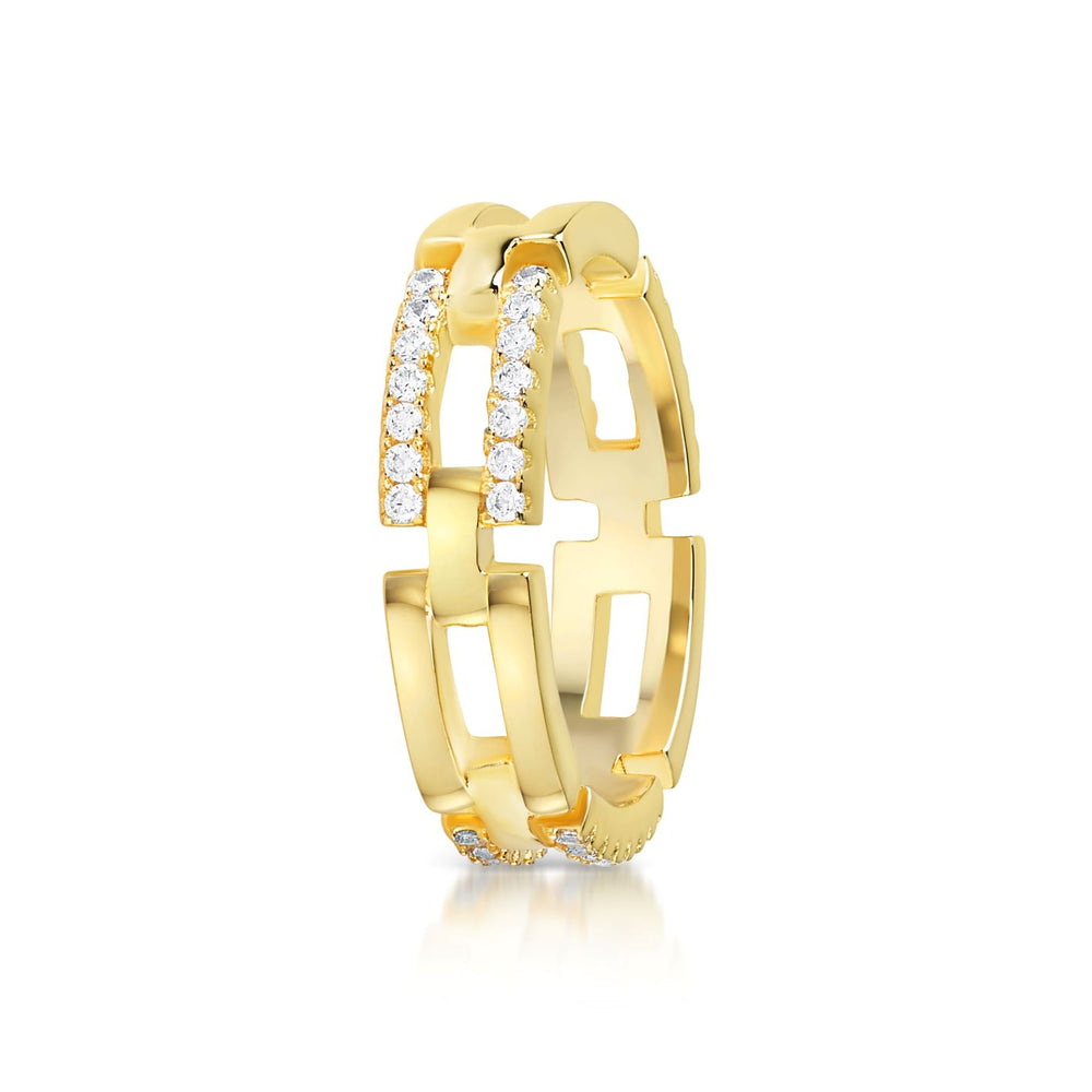 Link chain Pave ring- Yellow gold