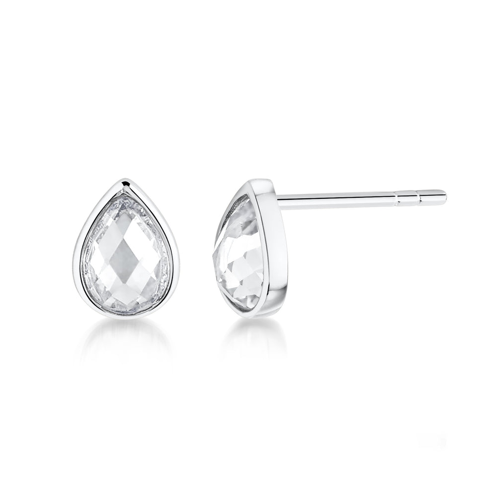 Pear shaped stud earrings- Rhodium