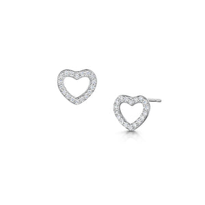 LXI Open Pave Heart Earrings - Rhodium