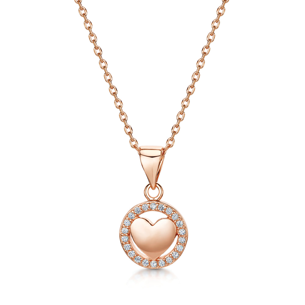
            
                Load image into Gallery viewer, LXI Polished Heart Halo Pendant Rose Gold
            
        