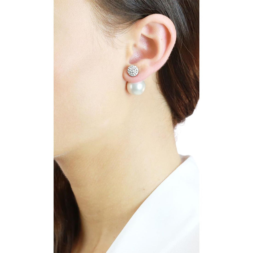 Dianna Double Ball Earrings - White/Rhodium Small Pave On Model