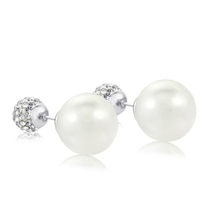 Dianna Double Ball Earrings - White/Rhodium Small Pave