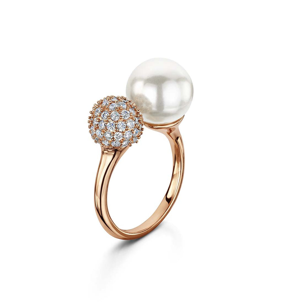 pearl and pave adjustable ring rose gold