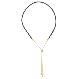 Alana Necklace- Braided Leather Necklace -Yellow Gold Necklace